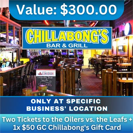 Two Tickets to the Oilers vs. the Leafs + a $50 GC Chillabong's Gift Card