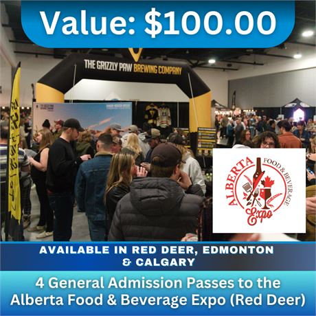 4 General Admission Passes to the Alberta Food & Beverage Expo (Red Deer)