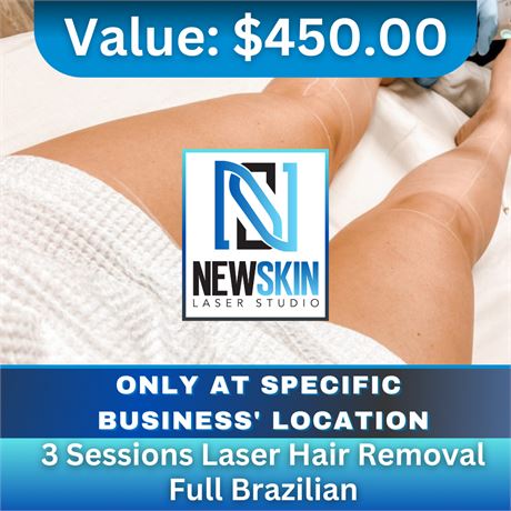 3 Sessions Laser Hair Removal Full Brazilian