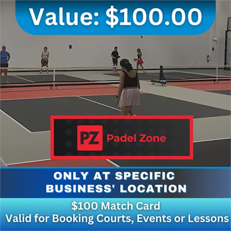 $100 MATCHi card for The Padel Zone: Valid for booking courts, events or lessons