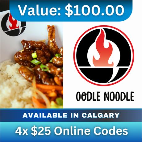 $100  Value for Oodle Noodle Calgary  - $25 x 4 Online Codes