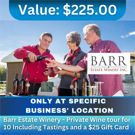 Private Wine Tour For 10 Including Tastings And A $25 Gift Card Valued At $225