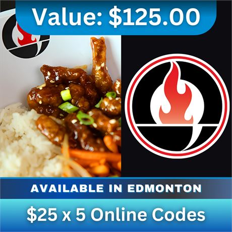 $125  Value for Oodle Noodle Edmonton - $25 x 5 Online Codes