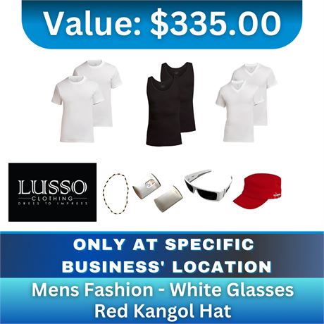 Mens Fashion - White Glasses - Red Kangol Hat