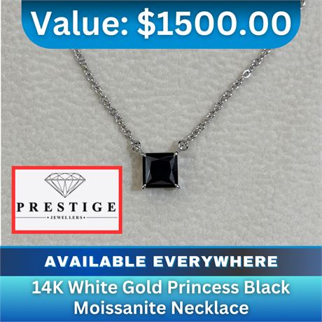 14K White Gold Princess Black Moissanite Necklace