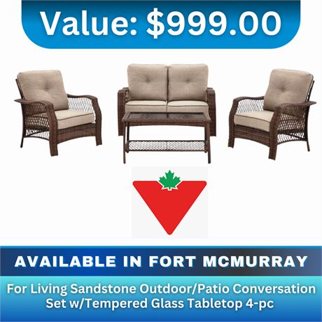 For Living Sandstone Outdoor/Patio Conversation Set w/Tempered Glass Tabletop