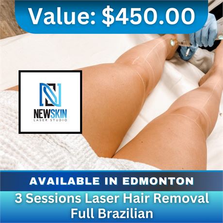 3 Sessions Laser Hair Removal Full Brazilian