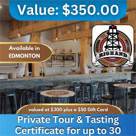 Private Tour & Tasting Certificate for up to 30 -Valued at $300 +A $50 Gift Card