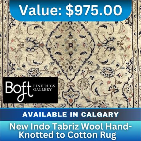 New Indo Tabriz Wool hand-knotted to cotton rug