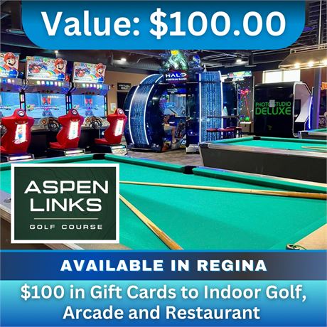 $100 Gift Card to Aspen Links Indoor Golf, Arcade and Restaurant