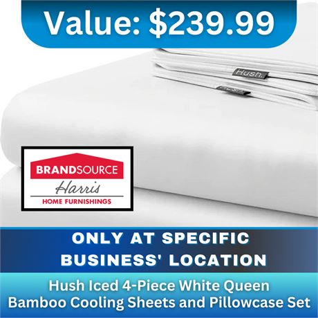 Hush Iced 4-Piece White Queen Bamboo Cooling Sheets and Pillowcase Set