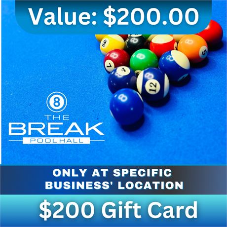 $200 Gift Cards to the Break Pool Hall - Regina's Newest Pool Hall