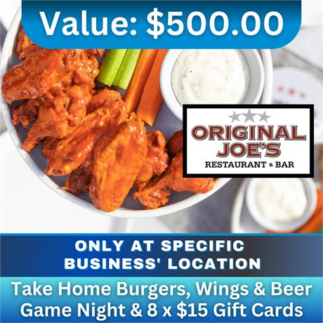 Take Home Burgers, Wings & Beer Game Night & 8 x $15 Gift Cards