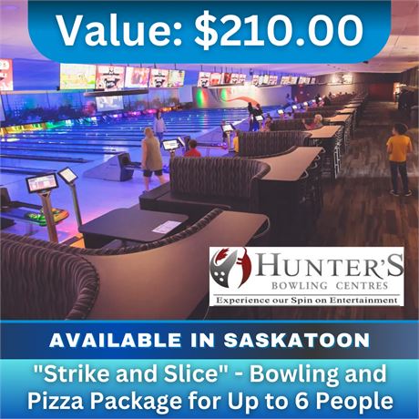 Strike and Slice - Bowling and Pizza package for up to 6 people