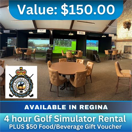 4 hour Golf Simulator Rental PLUS $50 Food/Beverage Gift Voucher