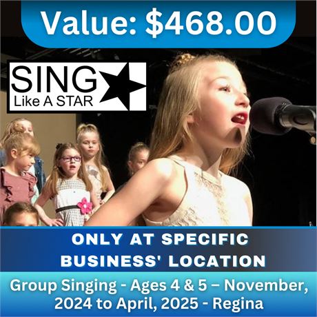 Group Singing - Ages 4 & 5 � November, 2024 to April, 2025 - Regina