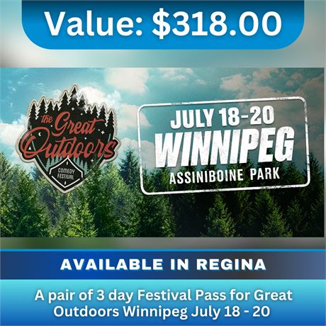 A pair of 3 day Festival Pass for Great Outdoors Winnipeg July 18 - 20