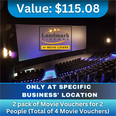 2 pack of Movie Vouchers for 2 People (Total of 4 Movie Vouchers)