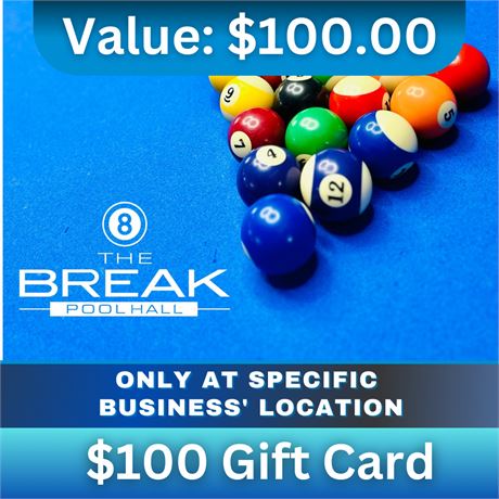 $100 Gift Card to the Break Pool Hall - Regina's Newest Pool Hall