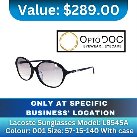 Lacoste Sunglasses Model: L854SA Colour: 001 Size: 57-15-140 With case