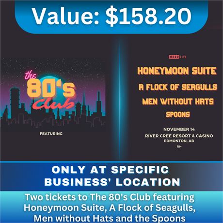 2 tickets to The 80's Club