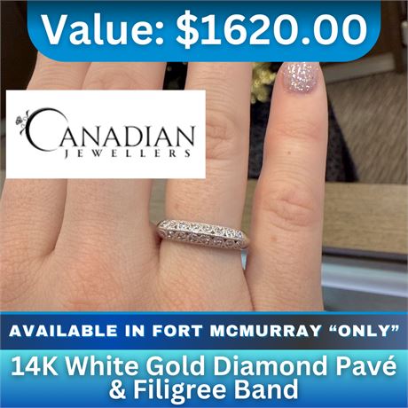 Canadian Jewellers - 14K White Gold Diamond Pav� & Filigree Band