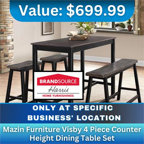 Mazin Furniture Visby 4 Piece Counter Height Dining Table Set