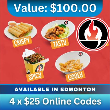 $100 in Gift Codes for Oodle Noodle Edmonton - $25 x 4 Online Codes