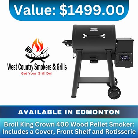 Broil King Crown 400 Wood Pellet Smoker:includes a cover,front shelf&rotisserie