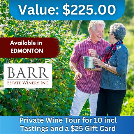 Private wine tour for 10 including tastings and a $25 gift card valued at $225