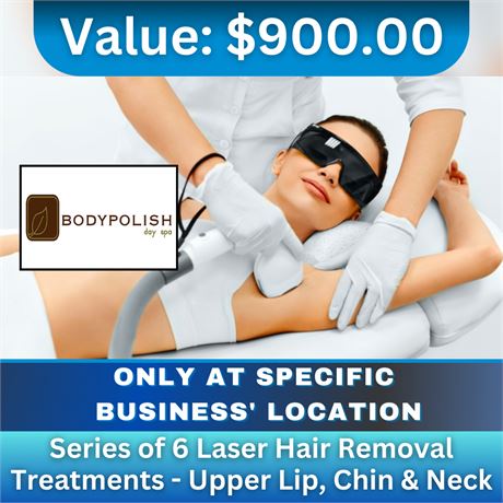 Series of 6 Laser Hair removal treatments - Upper Lip, Chin & Neck