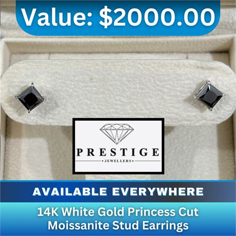 14K White Gold Princess Cut Moissanite Stud Earrings