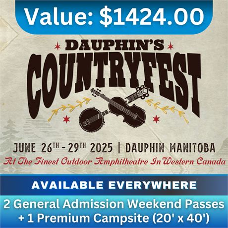 2 General Admission weekend passes + 1 Premium campsite (20' x 40')