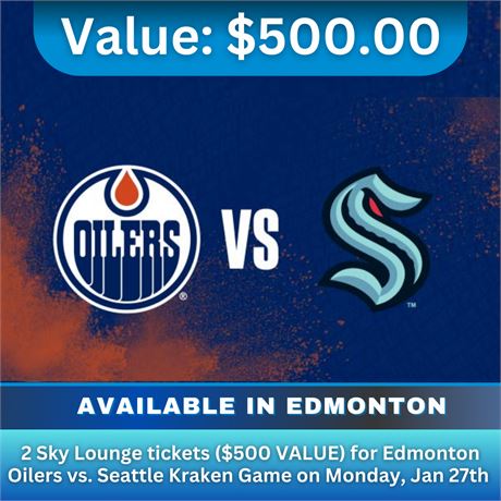 2 Sky Lounge tickets for Edmonton Oilers vs. Seattle Kraken game