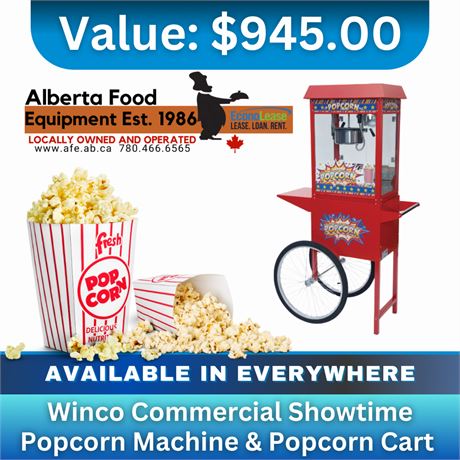 Winco Commerical Showtime Popcorn Machine & Popcorn Cart