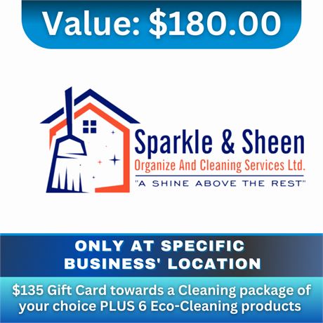 $135 Gift Card for Cleaning Package of your choice + 6 Eco Cleaning Products