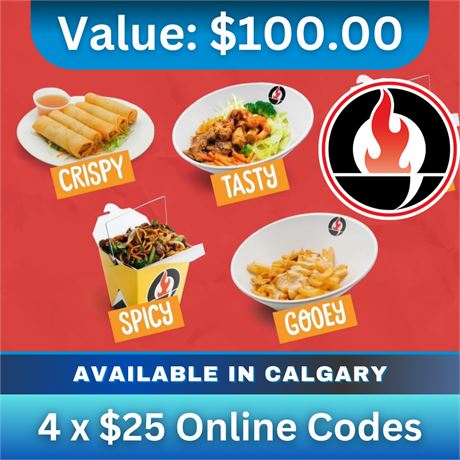 $100 In Gift Codes For Oodle Noodle Calgary  - $25 X 4 Online Codes