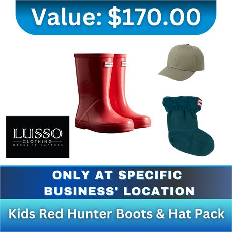 Kids Red Hunter Boots & Hat Pack