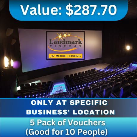 Landmark Cinemas - 5 pack of vouchers (good for 10 people)