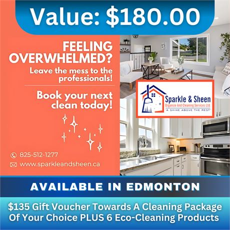 $135 Gift voucher for cleaning package + 6 eco-cleaning products worth $180.