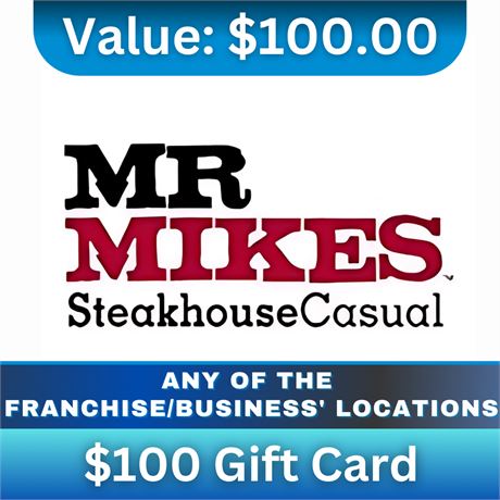 $100 Gift Card | Mr Mikes Steak House Casual