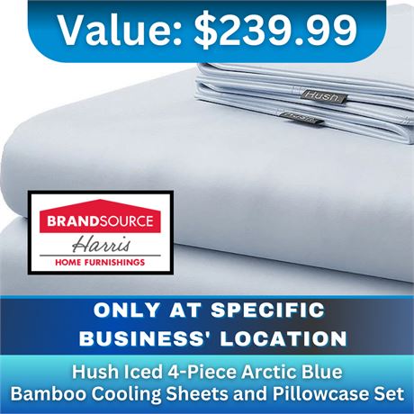 Hush Iced 4-Piece Arctic Blue Queen Bamboo Cooling Sheets and Pillowcase Set