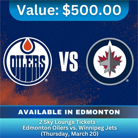 2 Sky Lounge Tickets For Edmonton Oilers Vs Winnipeg Jets On Thursday, March 20