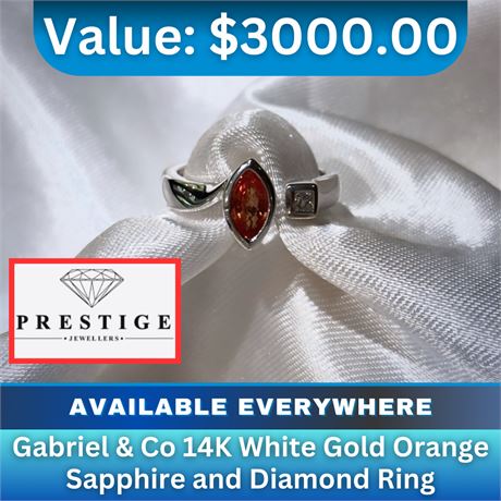 Gabriel & Co 14K White Gold Orange Sapphire and Diamond Ring