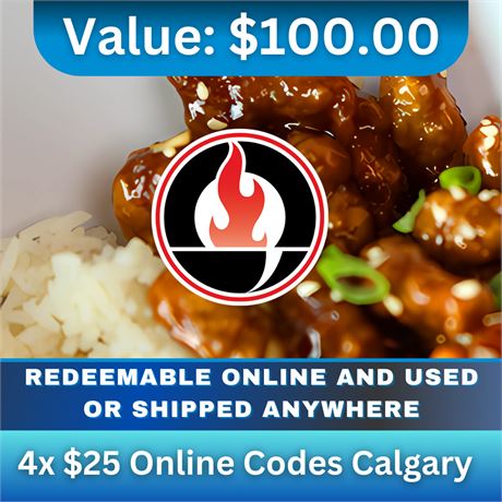 $100  Value for Oodle Noodle Calgary  - $25 x 4 Online Codes